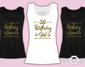 Personalised Birthday Girl Squad 18th 21st 30th 40th 50th Vests Ladies Female Gold