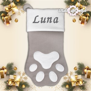 Personalised Christmas Stocking Christmas Luxury Embroidered Xmas Stockings Santa Reindeer Snowman Grey Dog - Paw