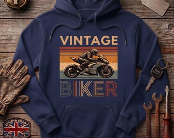 Motorbike Vintage Hoodie, Gift for Him , Biker , Classic Retro Birthday Gift