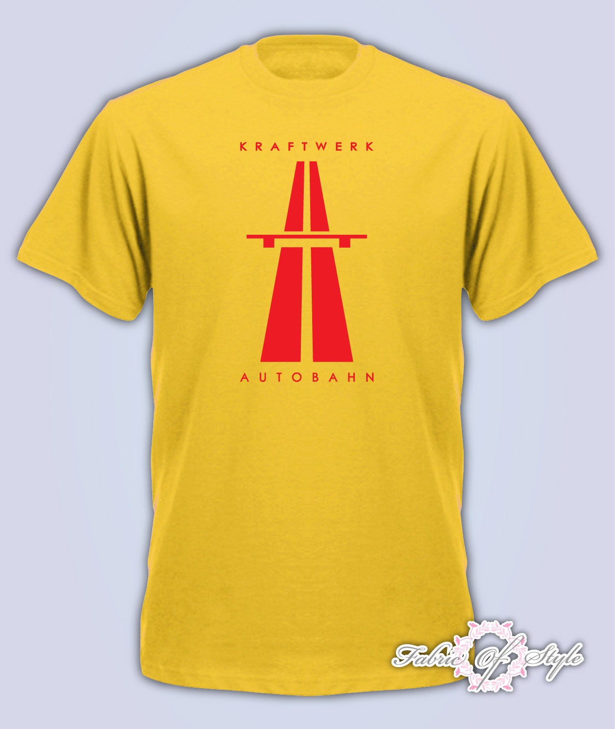 Image of Kraftwerk Autobahn Retro 2020 Techno Mens T-Shirt Yellow