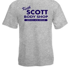 Keith Scott Grey  One Tree Hill Body Shop Adult T-shirt Mens Print on Back - heather grey