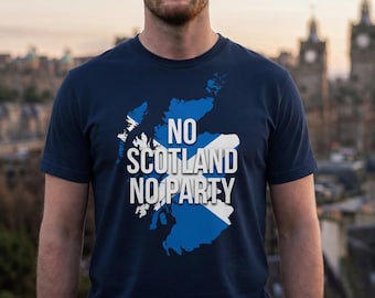 No Scotland No Party SCOTTISH Flag Mens t-shirt Navy White