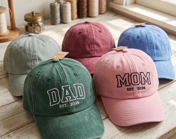 Personalised Dad Embroidered Hat | Custom Grandpa Hat with Est Year | Vintage Baseball Cap New Dad | Father's Day Gift for Dad, Papa, Mom