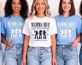Mamma Mia vrijgezellenfeest T-shirts | Gepersonaliseerde vrijgezellenshirts | Bijpassende bruidsfeesttopjes | Aangepaste Disco Squad Team Bride-T-shirts.
