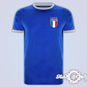 Retro Italy Football T Shirt Italia Italian Italy T-shirt Ringer Royal Blue