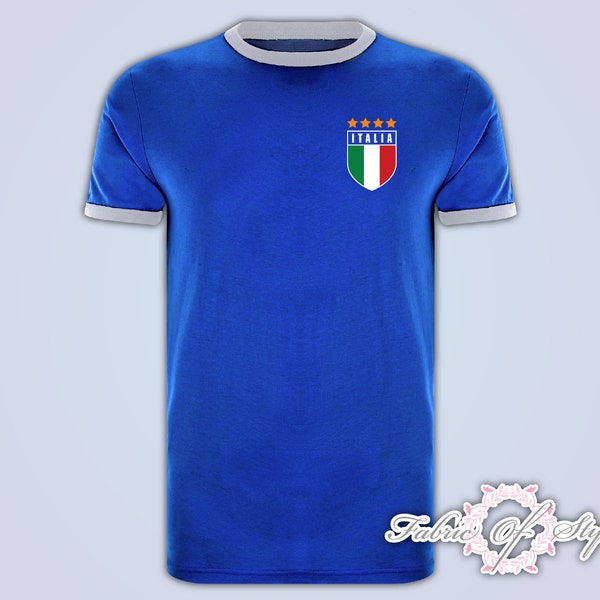 Retro Italy Football T Shirt World Cup Italia Italian Italy Euro 1 T-shirt Ringer Royal Blue