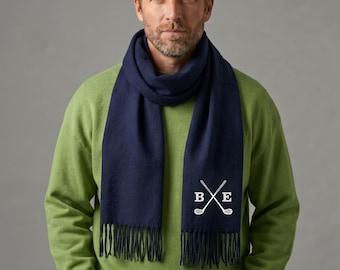 Personalised Embroidered Initials Winter Knit Scarf  ,  crossed clubs design - Golfer Gift