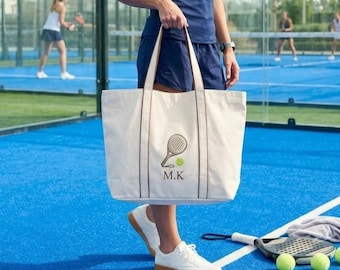 Personalised  Embroidered  Padel Ball Racket design Tote Bag – Monogram Embroidered Initials Tote, Gift for Her