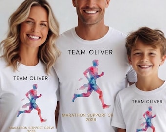 Personalized Marathon Support Crew T-Shirt, Custom Team Name and Year Retro Running Shirt, Race Day Matching Tees, Gift for Runner Men