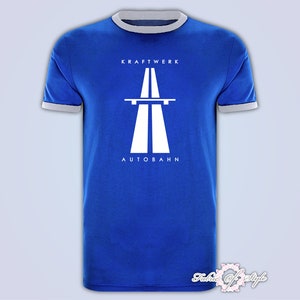 KRAFTWERK Tribute  AUTOBAHN RETRO tECHNO T-shirt Ringer Royal Blue