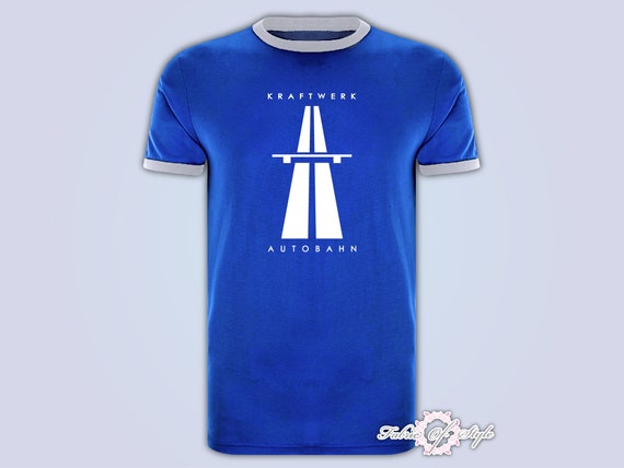 KRAFTWERK Tribute AUTOBAHN RETRO tECHNO T-shirt Ringer Royal Blue