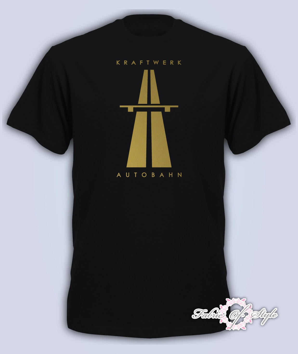 Image of Kraftwerk Autobahn Retro Techno Mens T-Shirt Black Gold