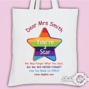 Gepersonaliseerde draagtas voor leraar: regenboogsterontwerp, cadeau voor schoolverlater