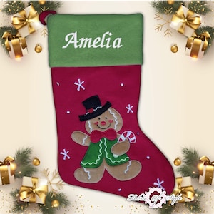 Personalised Christmas Stocking Ginger Bread Luxury Embroidered Xmas Christmas