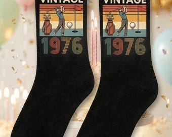 Vintage Golfer 1976 Socks – Retro 50th Birthday Gift, Cotton Blend Crew Socks