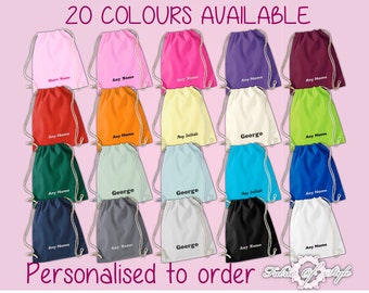 Personalised Embroidered Any Name Cotton Sport Drawstring Bag PE GYM School P.E Kids Rucksack Gym Sack