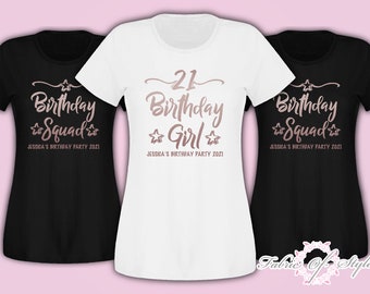 Personalised  Birthday Girl Squad 18th 21st 30th 40th 50th Any Name  T-shirt Ladies Female Rose Gold