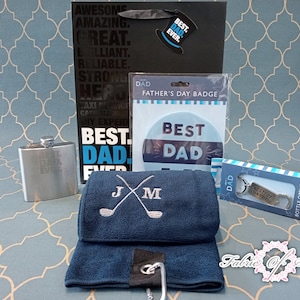 Coffret cadeau de golf personnalisé Serviette brodée en microfibre Tout nom Homme Parfait pour papa, grand-père, ami, anniversaire, Noël, fête des pères