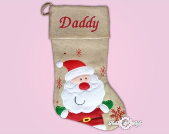 Personalised Christmas Stocking Luxury Embroidered Xmas Stockings Girl Hessian Santa with gift