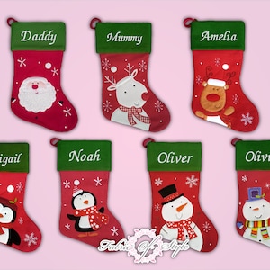 Personalised Christmas Stocking Luxury Embroidered Xmas  Green Red