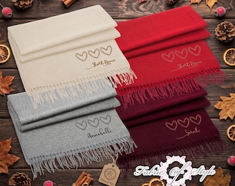 Hearts Personalised Embroidered Custom Winter Scarf Any Name or Initials Perfect Birthday Valentines Mothers Day Christmas Gift for Her .