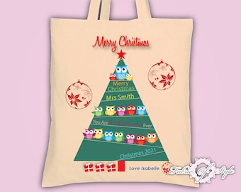 PERSONALISED Tote Bag Christmas Thank you Teacher School Gift  2021 - kids Natural