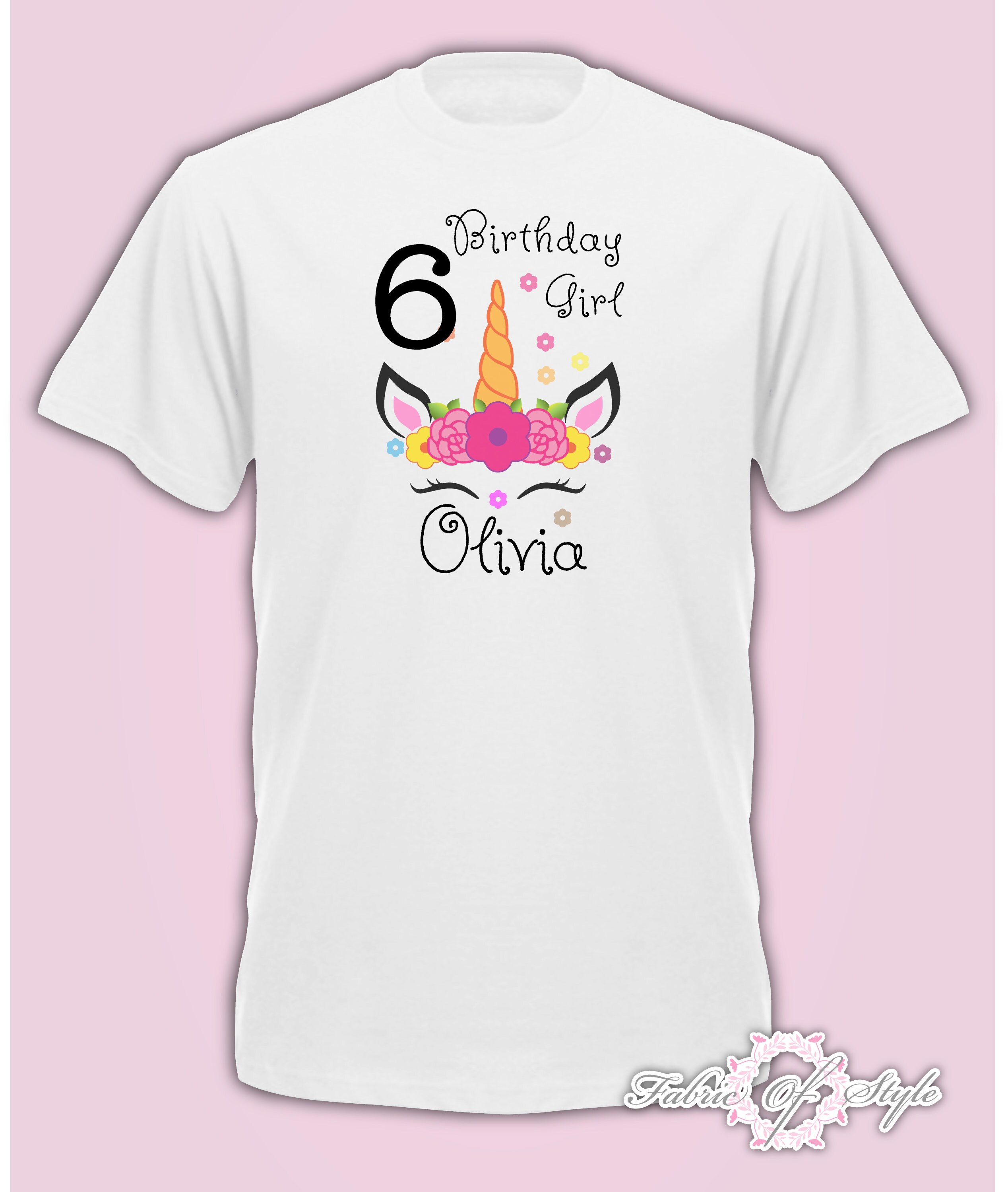 Image of Personalised Birthday Any Name Age Unicorn Girls Girl Gift T-Shirt Kids