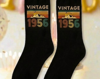 Vintage 1956 Socks – Retro 70th Birthday Gift, Cotton Blend Crew Socks