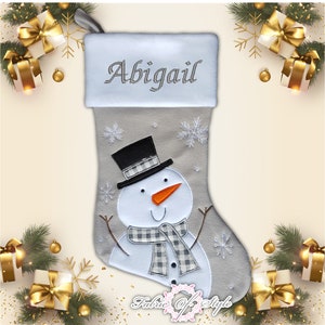 Personalised Christmas Stocking Christmas Luxury Embroidered Xmas Stockings Santa Reindeer Snowman Grey Snowman Grey