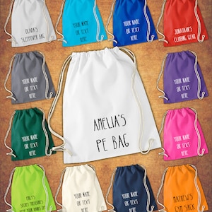 Sac à cordon de sport en coton personnalisé PE GYM School P.E Kids Rucksack Gym Sack