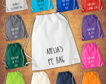 Personalised Cotton Sport Drawstring Bag PE GYM School P.E Kids Rucksack Gym Sack