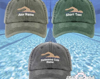 Personalized Swimming Cap: Custom Embroidered Vintage-Washed Cotton