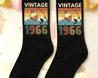 Calcetines de pesca vintage de 1966 – Regalo retro para el 60 cumpleaños, calcetines de algodón.