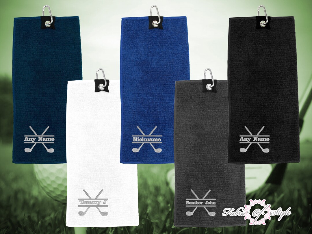 Personalised Embroidered Name Golf Microfibre Towel Crossed Club Design