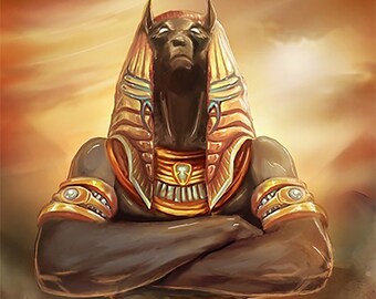 Anubis And The Pyramids - Ancient Egypt - Egyptian Art - Hand Painted Oil Paintings On Canvas