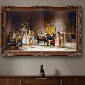 Processionen med Bull Apis av Frederick Arthur Bridgman - Forntida Egyptisk Konst - Egyptisk Målning - Handmålad Oljemålning på Duk