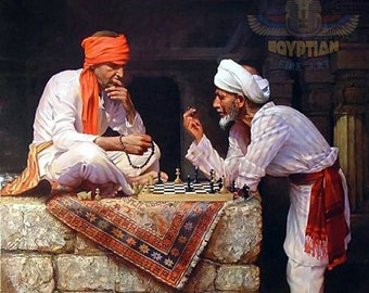 The Chess Game - Arabic Art - Islamic Art - Hand Painted Oil Painting On Canvas