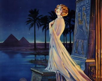 Egyptian Queen Under the Stars - Hand-Painted Oil Painting on Canvas - Egyptian Art - Egyptian Painting - Ancient Egypt Decor