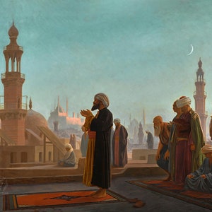 Handgemaltes Kunstwerk - Abendgebet in Kairo Ägypten - Islamische Kunst - Arabische Kunst - Handgemaltes Ölgemälde auf Leinwand
