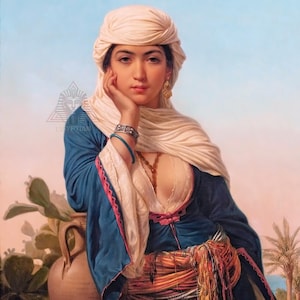 Hand Painted Oil Painting On Canvas - Rebecca At The Well - Arabian Beauty - Beautiful Arab Girl - Egyptian Art - Arabic Art - Islamic Art