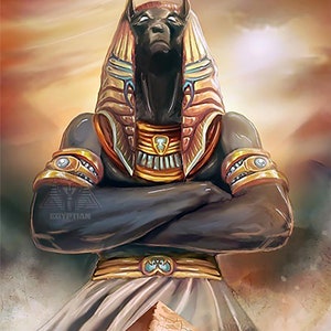 Anubis And The Pyramids - Ancient Egypt - Egyptian Art - Egyptian Painting - Egyptian Gods - Hand Painted Oil Paintings On Canvas