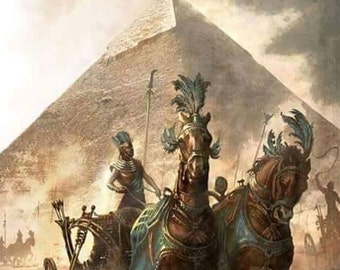 ピラミッドの古代エジプトの戦車 - エジプト美術 - キャンバスに手描き