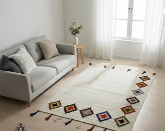 Handwoven Boho Kilim Rug with Geometric Diamonds - 100% Wool Egyptian Carpet - Modern Bohemian Area Rug - Arabic Kilim Rug - Islamic Rug
