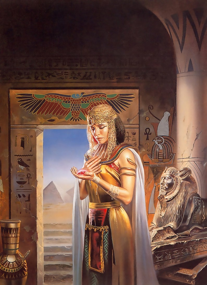 Cleopatra The Egyptian Princess Egyptian Art Hand Painted Oil Painting On Canvas image 1