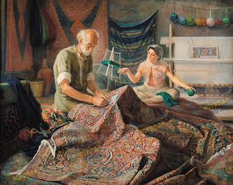 The Carpet Mender and His Daughter - Arabic Art - Islamic Art - Hand Painted Oil Painting On Canvas