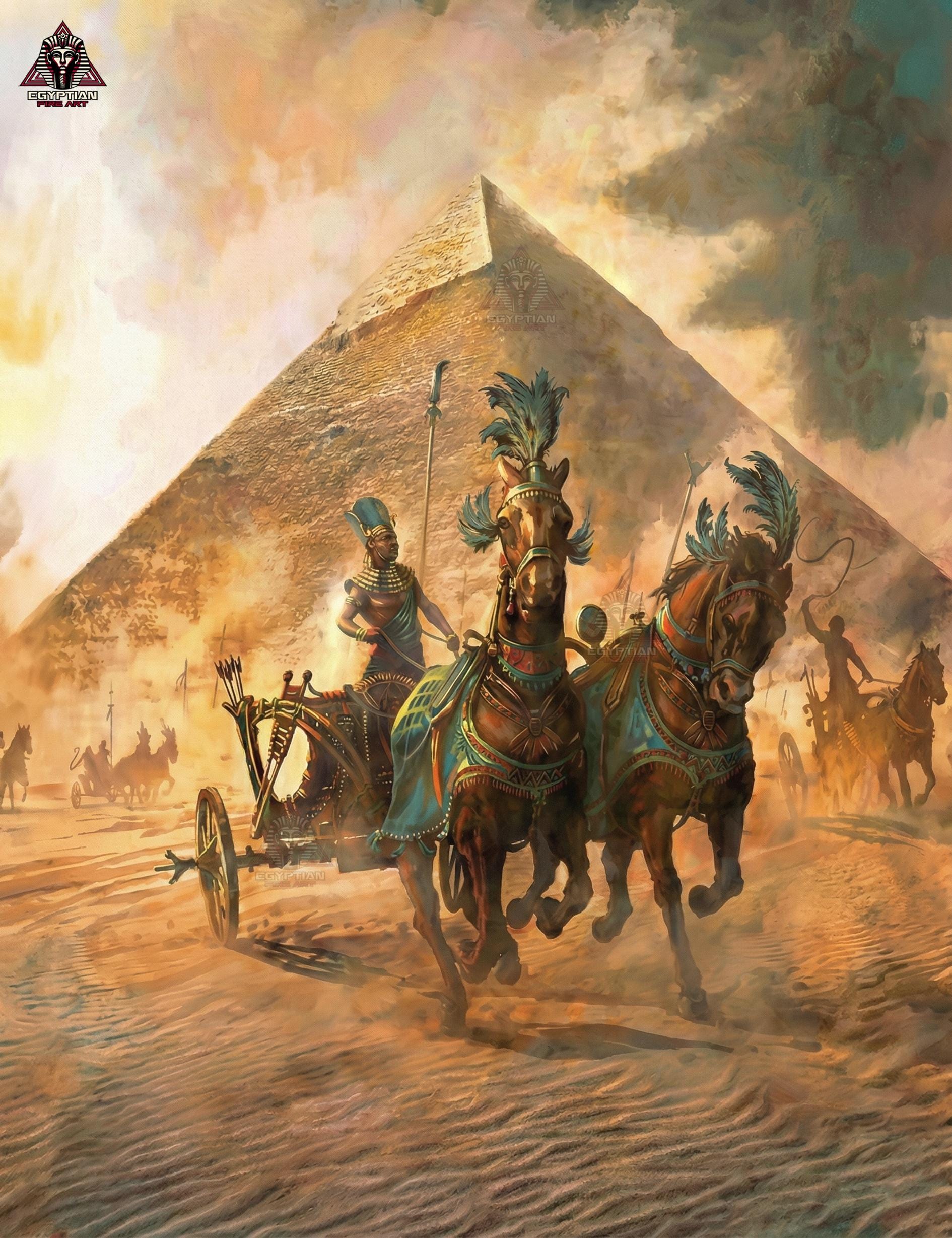 エジプトの油絵 手描きのアートワーク - ギザのピラミッドにある古代エジプトの