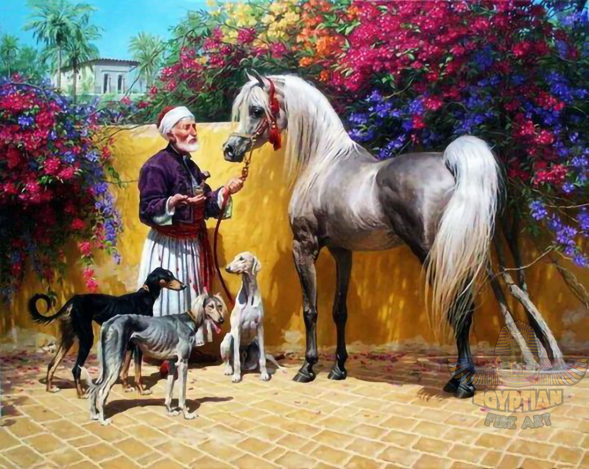 Arabian Horse and Saluki Dogs Egyptian Art Arabic Art Hand