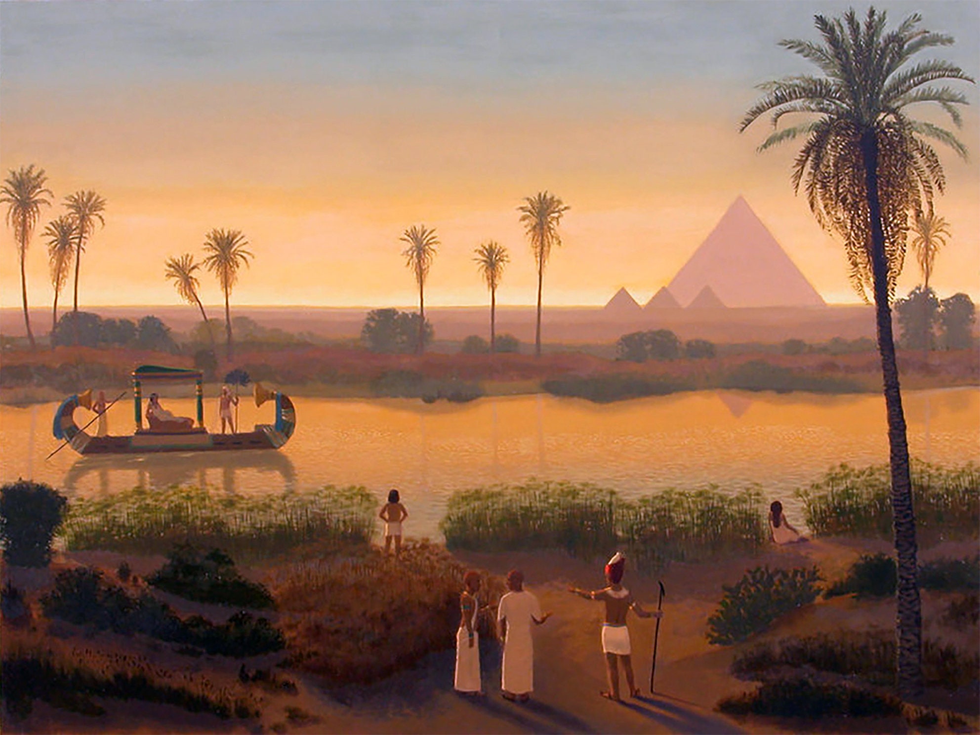 Sunset on the Nile at Giza Pyramids Ancient Egypt Egyptian | Etsy