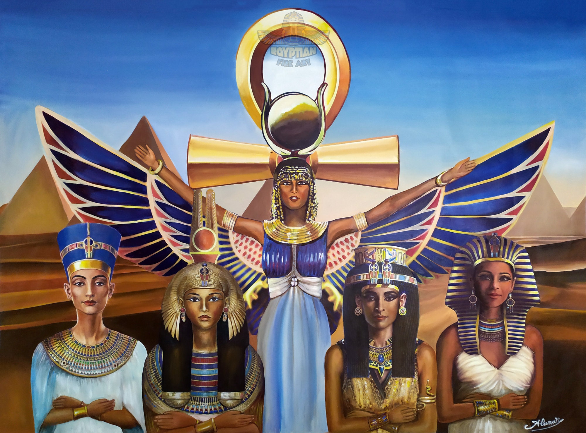 Original Painting Black Egyptian Queens And The Goddess Isis Etsy