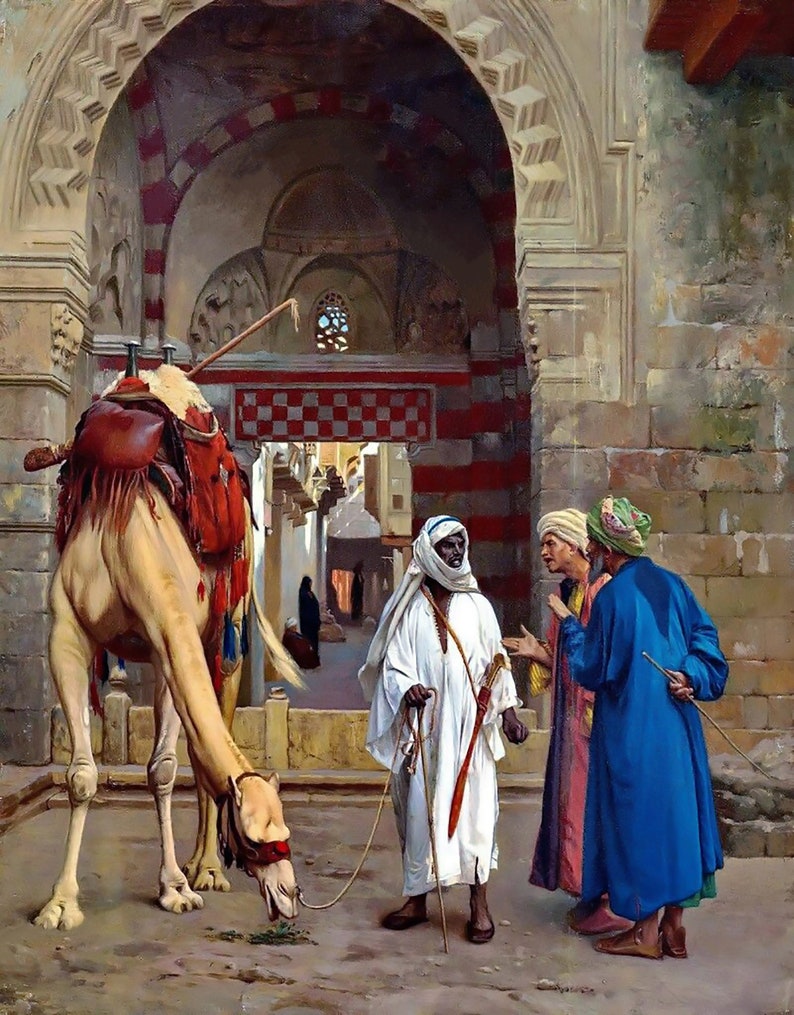 Arab Men And The Camel  Egyptian Art  Arabian Art  Hand image 1